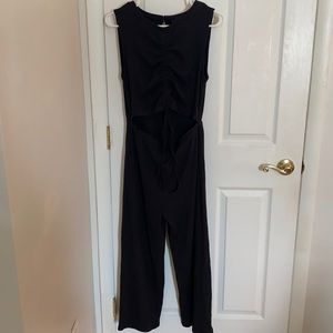 Kittenish black jumpsuit ribbed knit fabric